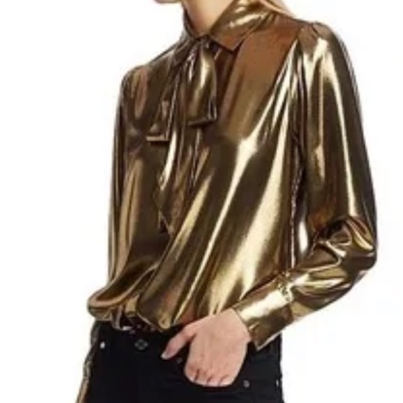 7 For All Mankind Shiny Gold Blouse - Picture 2 of 6